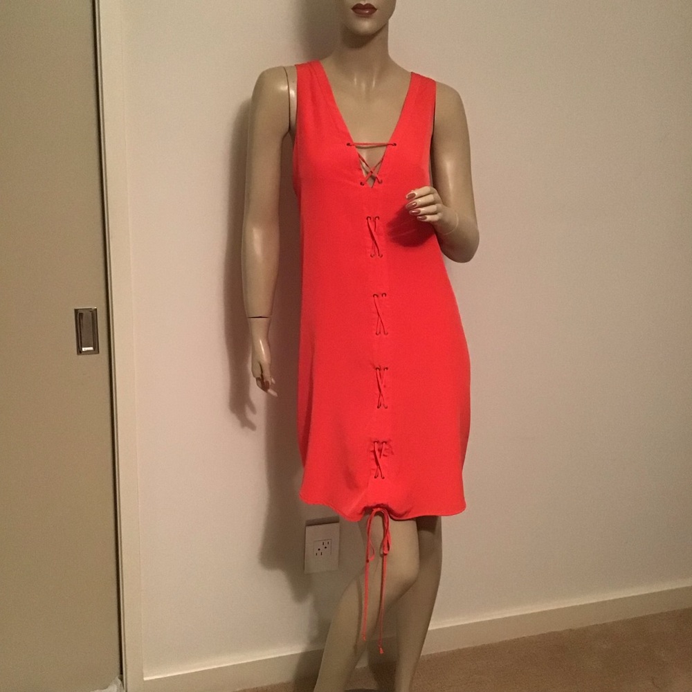 Rory Beca red Orange Silk Lace Up Front Dress‎ L